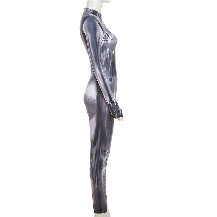 SUPER WHOLESALE | Digital Printed Half Zip Up Jumpsuit
