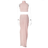 SUPER WHOLESALE | Turtle Neck Crop Top & Side Split Skirt