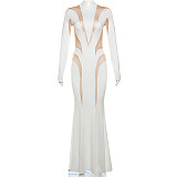 SUPER WHOLESALE | Sexy Chiffon Patchwork See-through Flare Bottom Long Dress