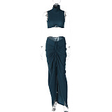 SUPER WHOLESALE | Turtle Neck Crop Top & Side Split Skirt