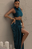 SUPER WHOLESALE | Turtle Neck Crop Top & Side Split Skirt