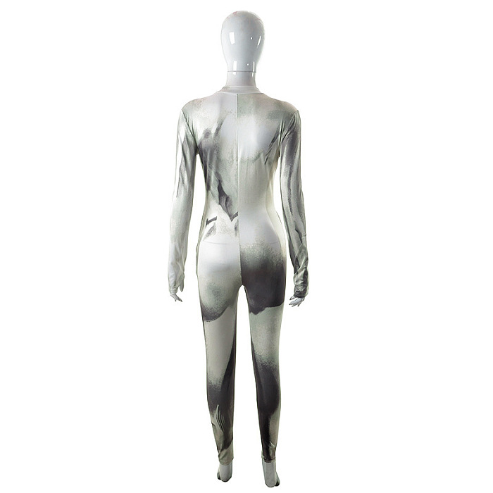 SUPER WHOLESALE | Digital Printed Half Zip Up Jumpsuit