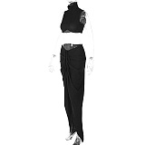 SUPER WHOLESALE | Turtle Neck Crop Top & Side Split Skirt