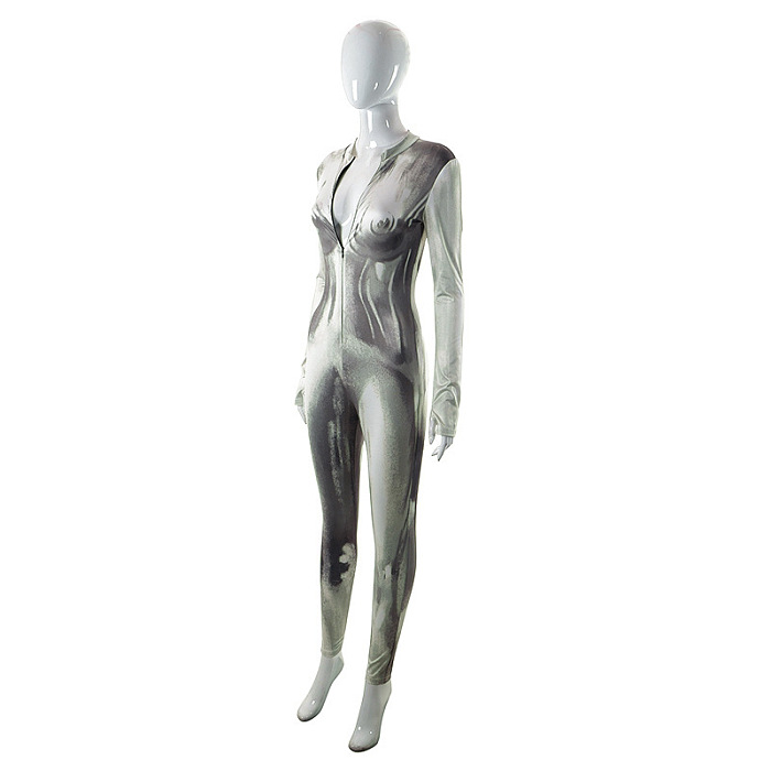 SUPER WHOLESALE | Digital Printed Half Zip Up Jumpsuit