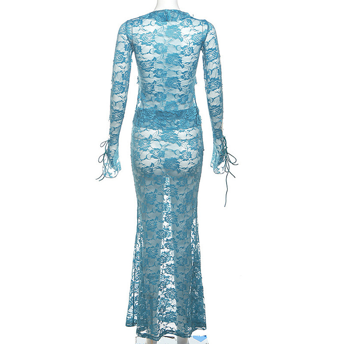 SUPER WHOLESALE | Rose Laced Front Tie Skirt Set