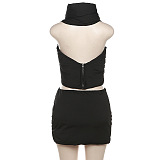 SUPER WHOLESALE | Twist Halter Puffy Top & Skirt in Solid