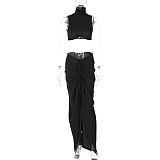 SUPER WHOLESALE | Turtle Neck Crop Top & Side Split Skirt