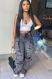SUPER WHOLESALE |  Distress Pockets Loose Jeans
