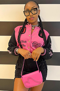 SUPER WHOLESALE | Embroidered  Two Tones Button Up Baseball Jacket