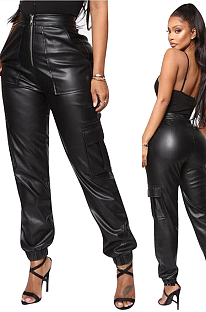 SUPER WHOLESALE | Pu Material Carrot Cargo Pants