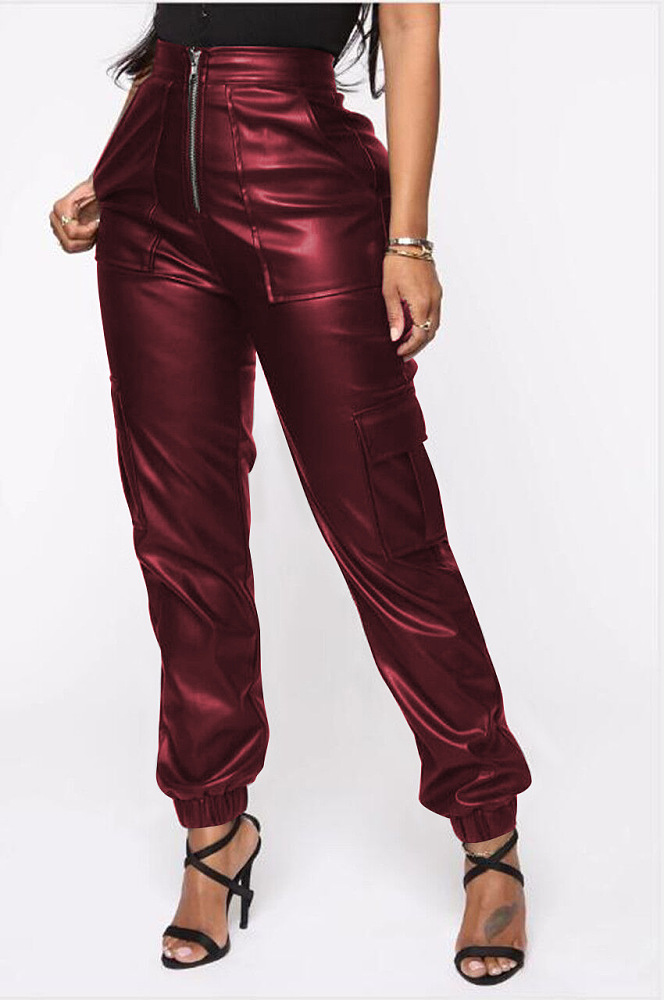 SUPER WHOLESALE | Pu Material Carrot Cargo Pants