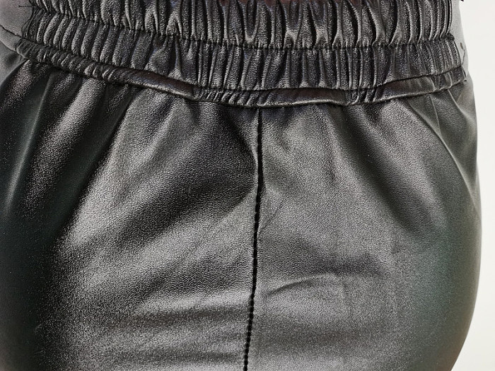 SUPER WHOLESALE | Pu Material Carrot Cargo Pants