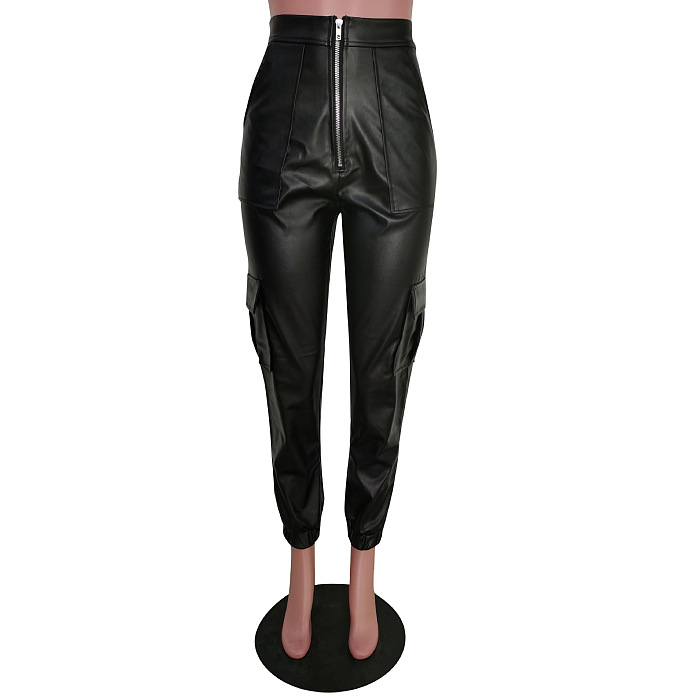 SUPER WHOLESALE | Pu Material Carrot Cargo Pants