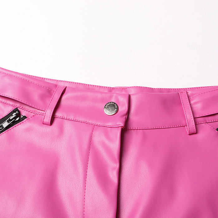 SUPER WHOLESALE | Pu Material Cargo Pants in Rose Red