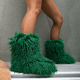 SUPER WHOLESALE | Furry Lower Top Teddy Boots in Green