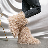 SUPER WHOLESALE | Furry Lower Top Teddy Boots in Khaki