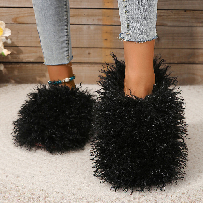 SUPER WHOLESALE | Furry Lower Top Teddy Slides in Black