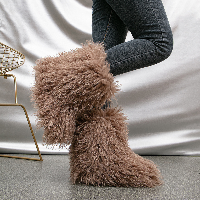 SUPER WHOLESALE | Furry Lower Top Teddy Boots in Coffee