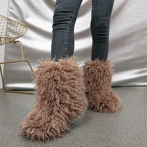 SUPER WHOLESALE | Furry Lower Top Teddy Boots in Coffee