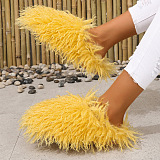 SUPER WHOLESALE | Furry Lower Top Teddy Slides in Yellow