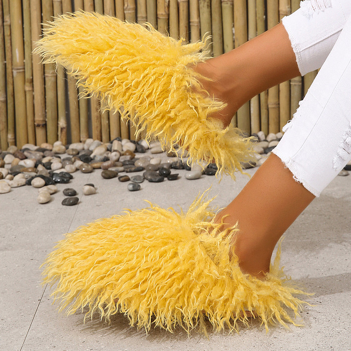 SUPER WHOLESALE | Furry Lower Top Teddy Slides in Yellow