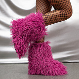 SUPER WHOLESALE | Furry Lower Top Teddy Boots in Rose Red