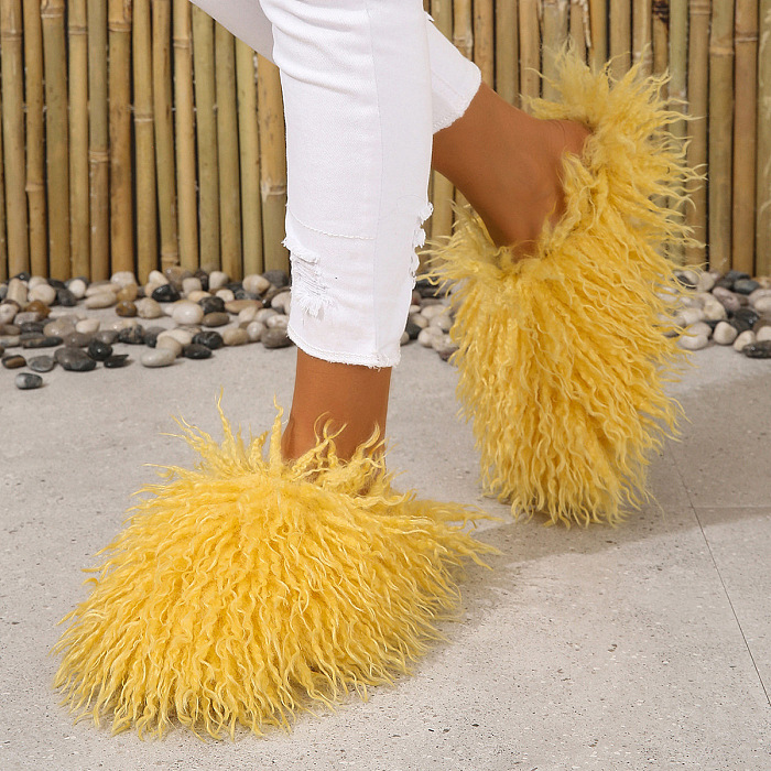 SUPER WHOLESALE | Furry Lower Top Teddy Slides in Yellow