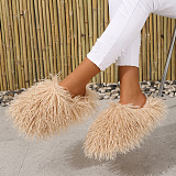 SUPER WHOLESALE | Furry Lower Top Teddy Slides in Apricot