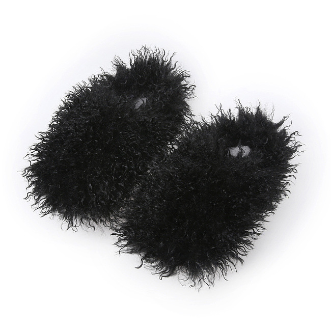 SUPER WHOLESALE | Furry Lower Top Teddy Slides in Black