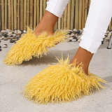 SUPER WHOLESALE | Furry Lower Top Teddy Slides in Yellow