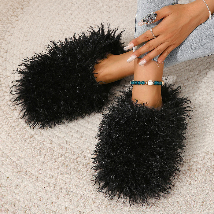 SUPER WHOLESALE | Furry Lower Top Teddy Slides in Black