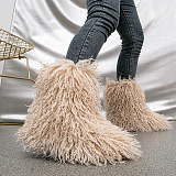 SUPER WHOLESALE | Furry Lower Top Teddy Boots in Khaki