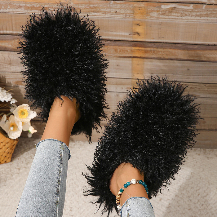 SUPER WHOLESALE | Furry Lower Top Teddy Slides in Black
