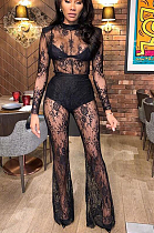 SUPER WHOLESALE | Lace See-through Back Zip Up Jumpsuit