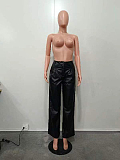 SUPER WHOLESALE | Pu Material Straight Down Pants in Black