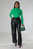 SUPER WHOLESALE | Pu Material Straight Down Pants in Black