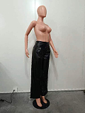 SUPER WHOLESALE | Pu Material Straight Down Pants in Black