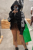 SUPER WHOLESALE | Printed Hoodie Top in Black