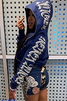 SUPER WHOLESALE | Printed Hoodie Top in Blue