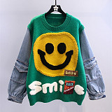 Patchwork Smile Sweater Top