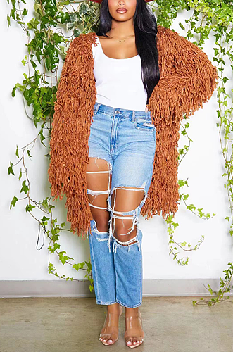 SUPER WHOLESALE |Tassel Oversize Cardigan in Brown