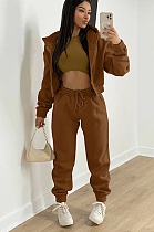 SUPER WHOLESALE | Hooded Tracking Suit with Tanks in Brown