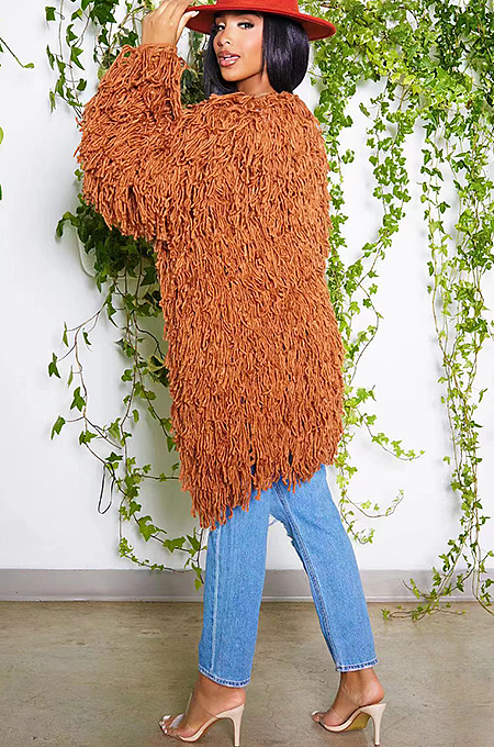 SUPER WHOLESALE |Tassel Oversize Cardigan in Brown