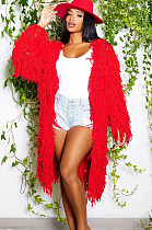 SUPER WHOLESALE |Tassel Oversize Cardigan in Red