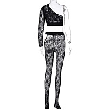 SUPER WHOLESALE | Lace One Shoulder Top & Leggings