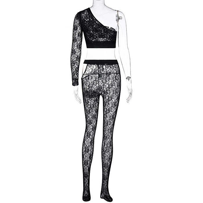 SUPER WHOLESALE | Lace One Shoulder Top & Leggings