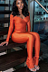 SUPER WHOLESALE |Plunging Neck Top with Thumb Hole Cuff, Leggings Pants Set in Orange