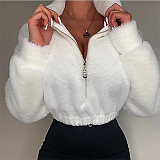 SUPER WHOLESALE | Half Zip Up Teddy Crop Top