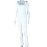 SUPER WHOLESALE | Flare Bottom Back Zip Up Jumpsuit