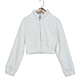 SUPER WHOLESALE | Half Zip Up Teddy Crop Top